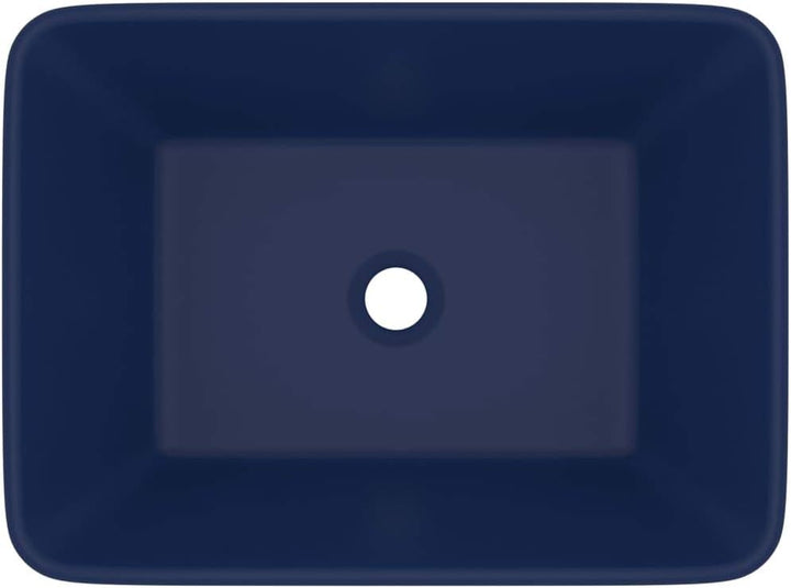 WIFESE Luxus-Waschbecken Matt Dunkelblau 41x30x12 cm Keramik Aufsatzwaschbecken Eckig Badezimmer Möb