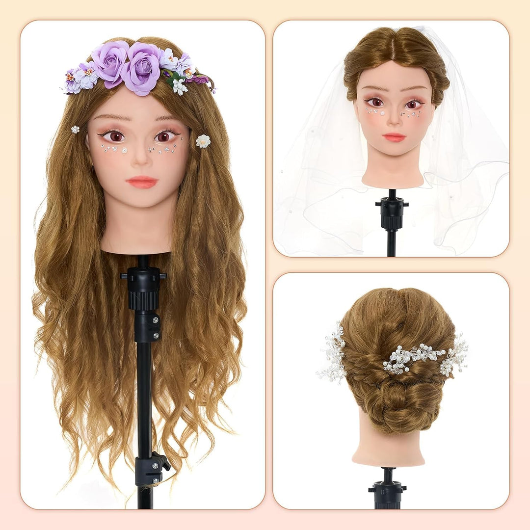 Neverland 24 inch Schminkkopf Frisierkopf Friseur mit Ständer 50% Echthaar Haar Übungskopf Trainings