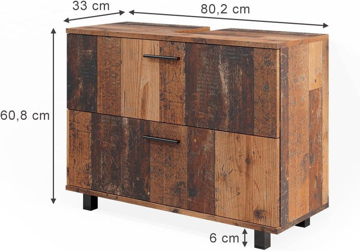 Vicco Waschbeckenunterschrank Ilias, Eiche rustikal, 80.2 x 60.8 cm mit 2 Schubladen