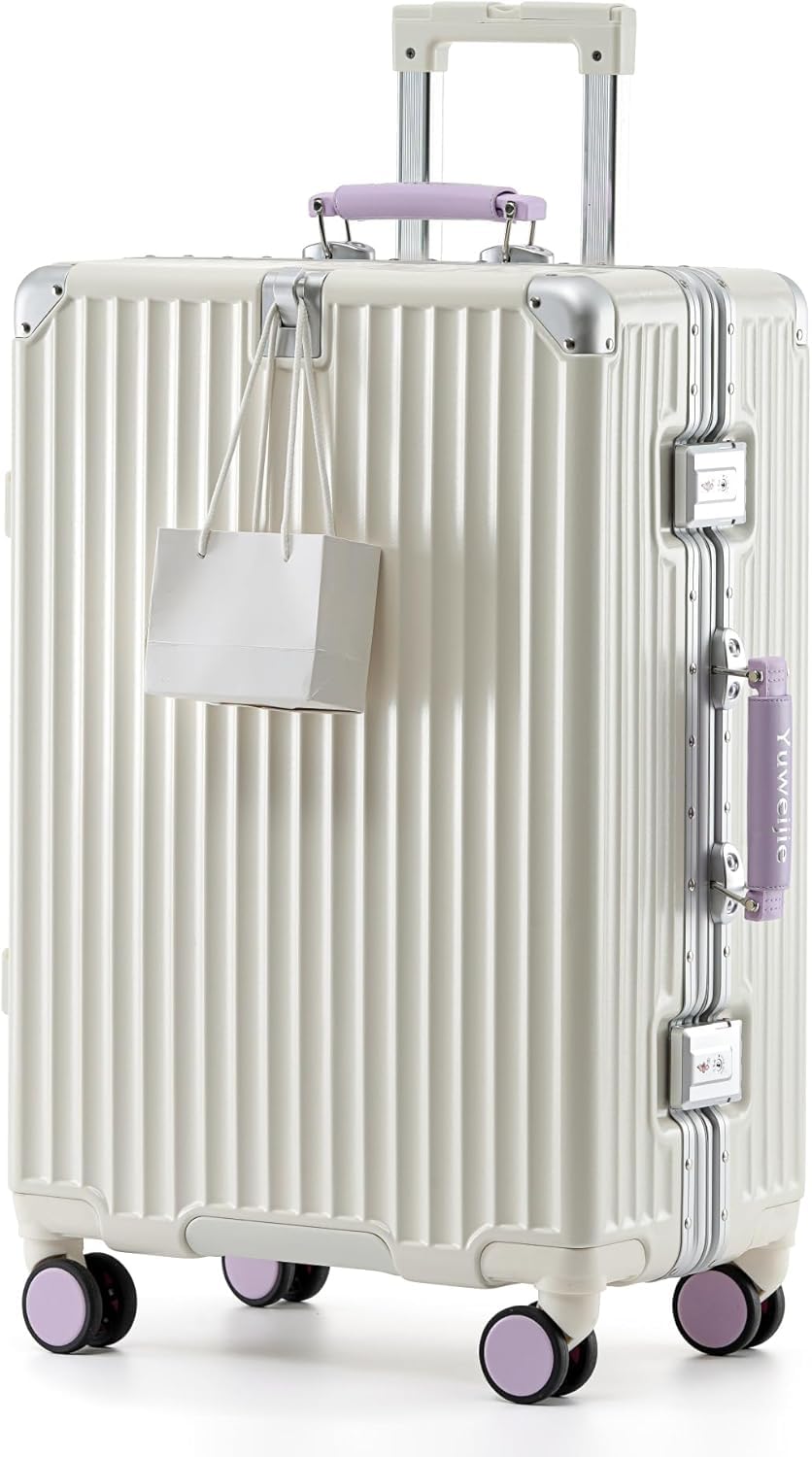 Aoliwei Aluminium-Rahmen Handgepäck S (58cm) – Premium Hartschalen-Koffer als Bordgepäck, Weiss mit