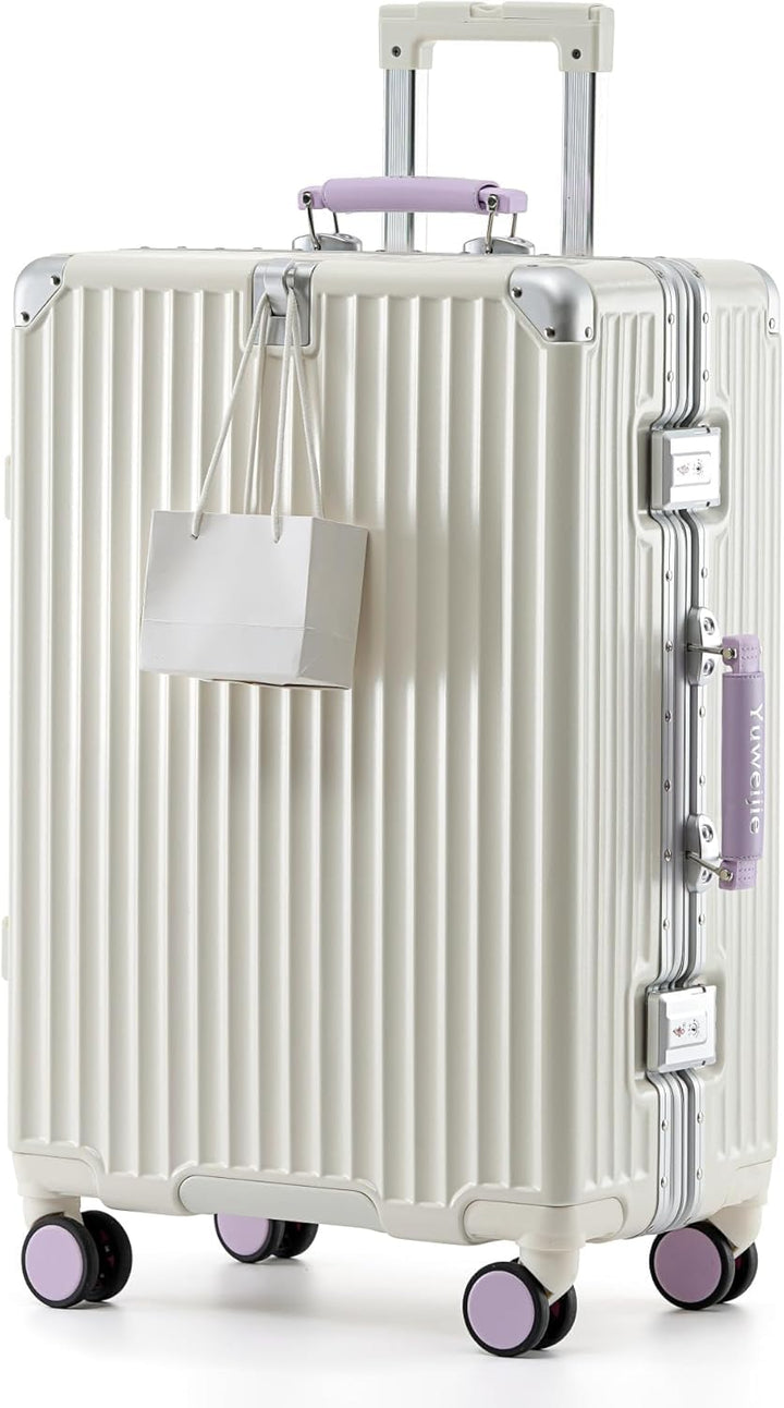 Aoliwei Aluminium-Rahmen Handgepäck S (58cm) – Premium Hartschalen-Koffer als Bordgepäck, Weiss mit