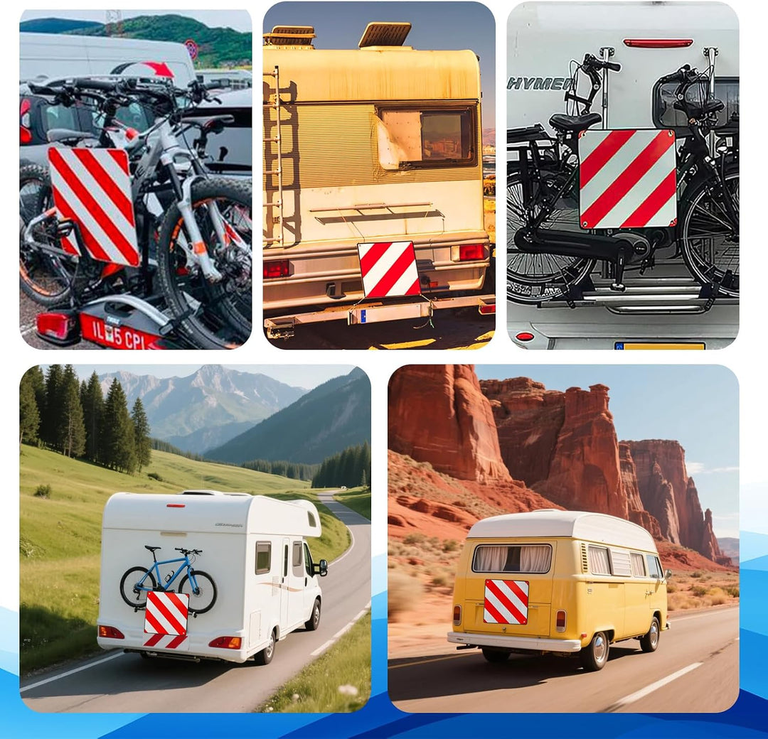 2in1 Warntafel Spanien Italien für Wohnmobil Fahrradträger Anhänger | Reflektierendes Design mit 4 S