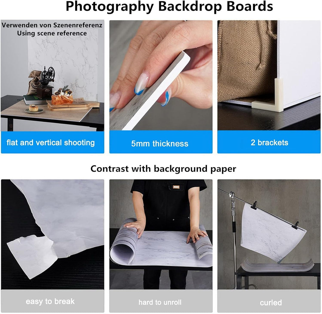 Selens 60x60cm Hintergrund Boards Kit, Flow Gold Weiss Marmor Textur Essen Hintergründe 2 Stück Flat