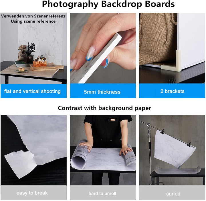 Selens 60x60cm Hintergrund Boards Kit, Flow Gold Weiss Marmor Textur Essen Hintergründe 2 Stück Flat