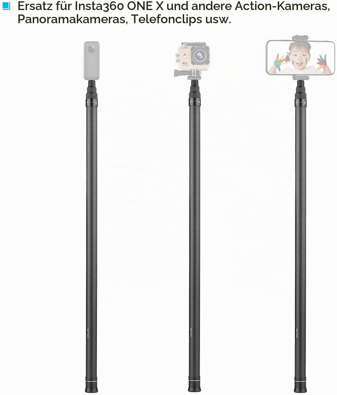 Camnoon 3 Meter / 9.8ft Kohlefaser Selfie Stick Einstellbare Verlängerungsstange mit 1/4 Zoll Schrau