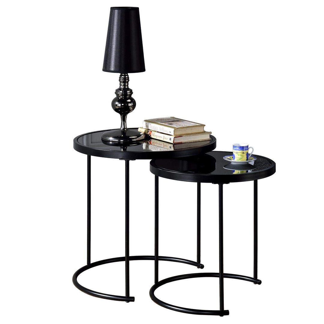 IDIMEX Couchtisch LEYRE im 2er Set,runder Beistelltisch 2-Satztisch mit Glas in schwarz, Sofatisch i