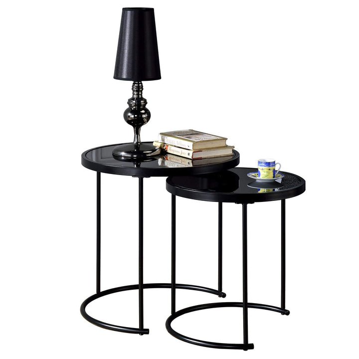 IDIMEX Couchtisch LEYRE im 2er Set,runder Beistelltisch 2-Satztisch mit Glas in schwarz, Sofatisch i