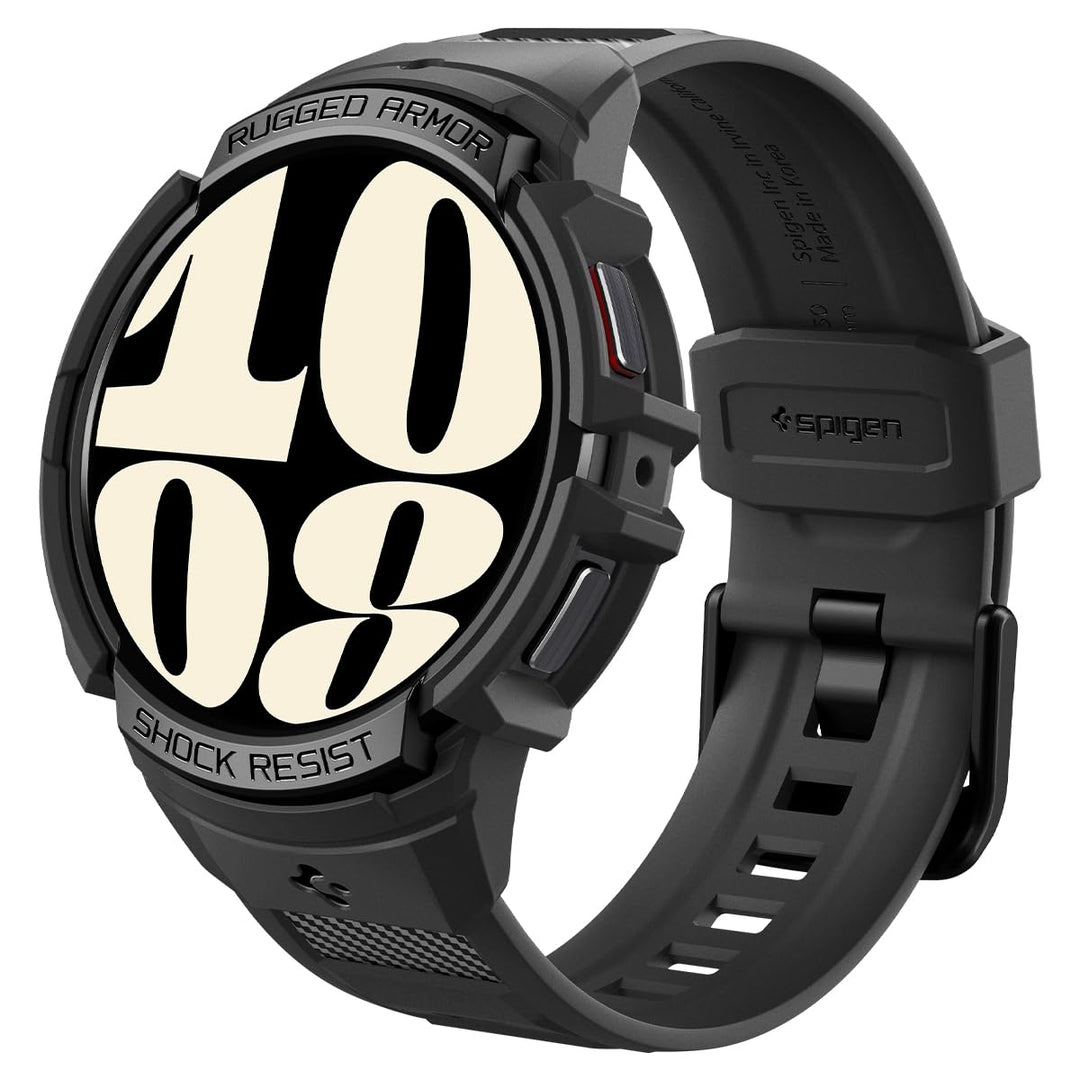 Spigen Rugged Armor Pro Hülle mit Armband Kompatibel mit Samsung Galaxy Watch 6 40mm 2023 - Schwarz