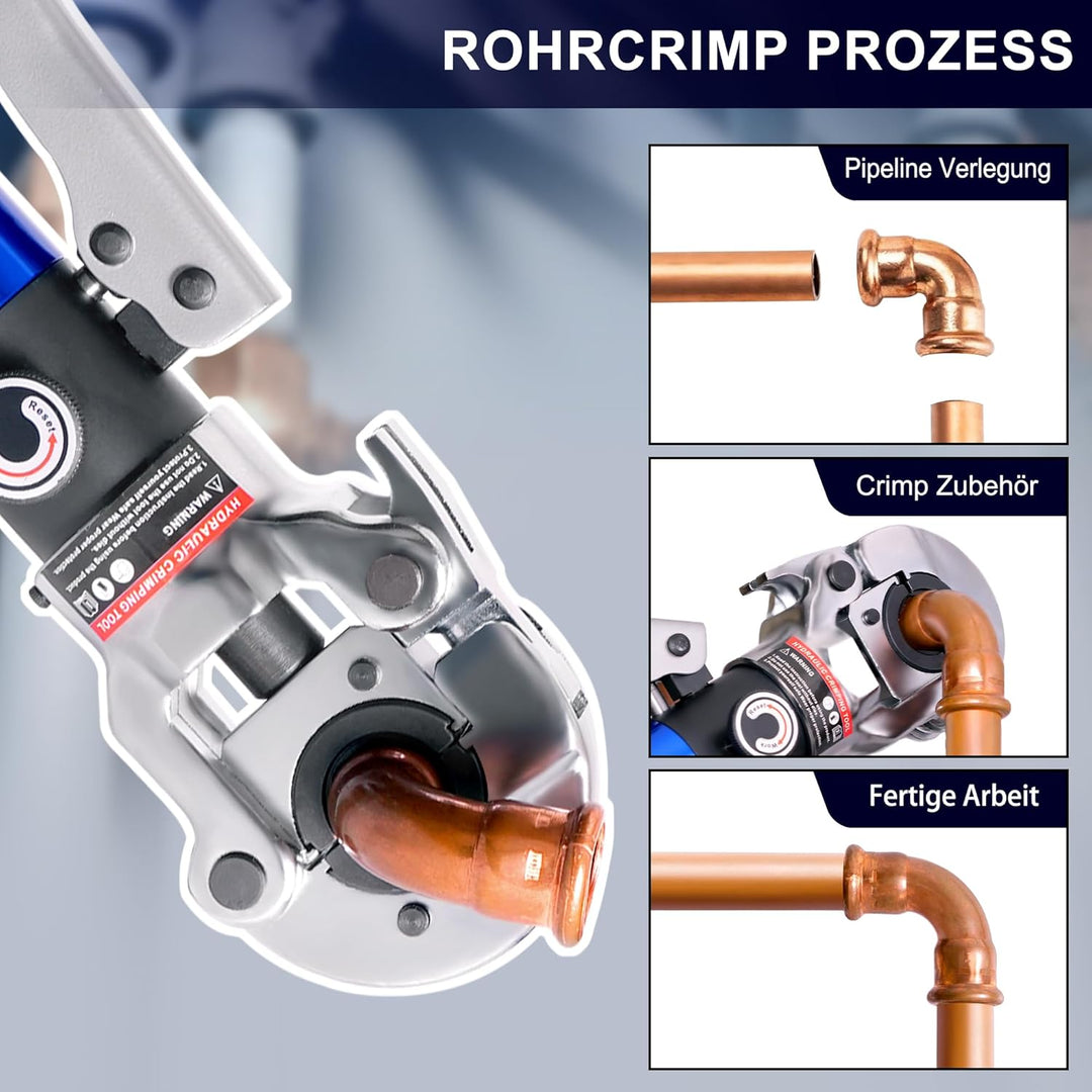 AMZCNC Profi Presszange M-Kontur 12-15-18-22-28 Set Presswerkzeug mit 180° drehbarem Kopf,für Kupfer