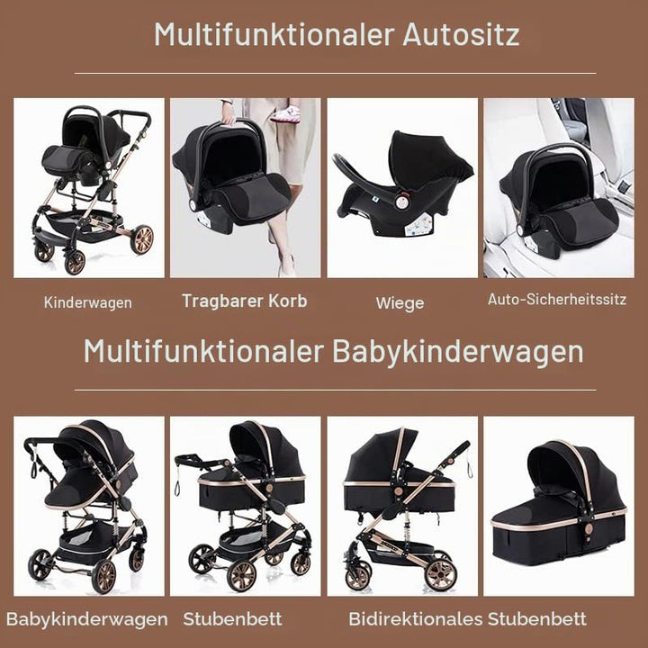 YAZOCO kinderwagen 3 in 1 Buggy Babybett Komplett Set Einem Klick Zusammenklappbarer Kinderwagen, Ko