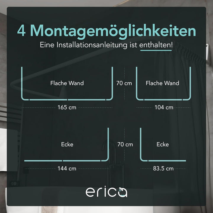 Erica – Duschvorhangstange in U-Form für Wandmontage ohne Deckenhalterung – 70x165x70 cm Duschstange