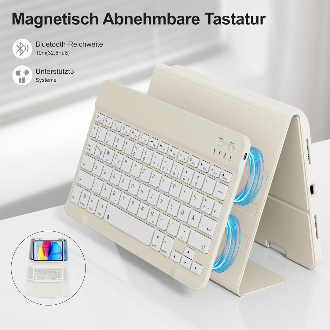 Hülle mit Tastatur für iPad A16 11 Generation2025/10 Generation 2022, (11/10.9 Zoll), 7-farbige Magn