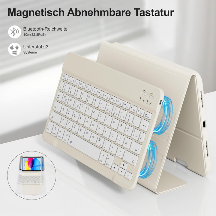 Hülle mit Tastatur für iPad A16 11 Generation2025/10 Generation 2022, (11/10.9 Zoll), 7-farbige Magn