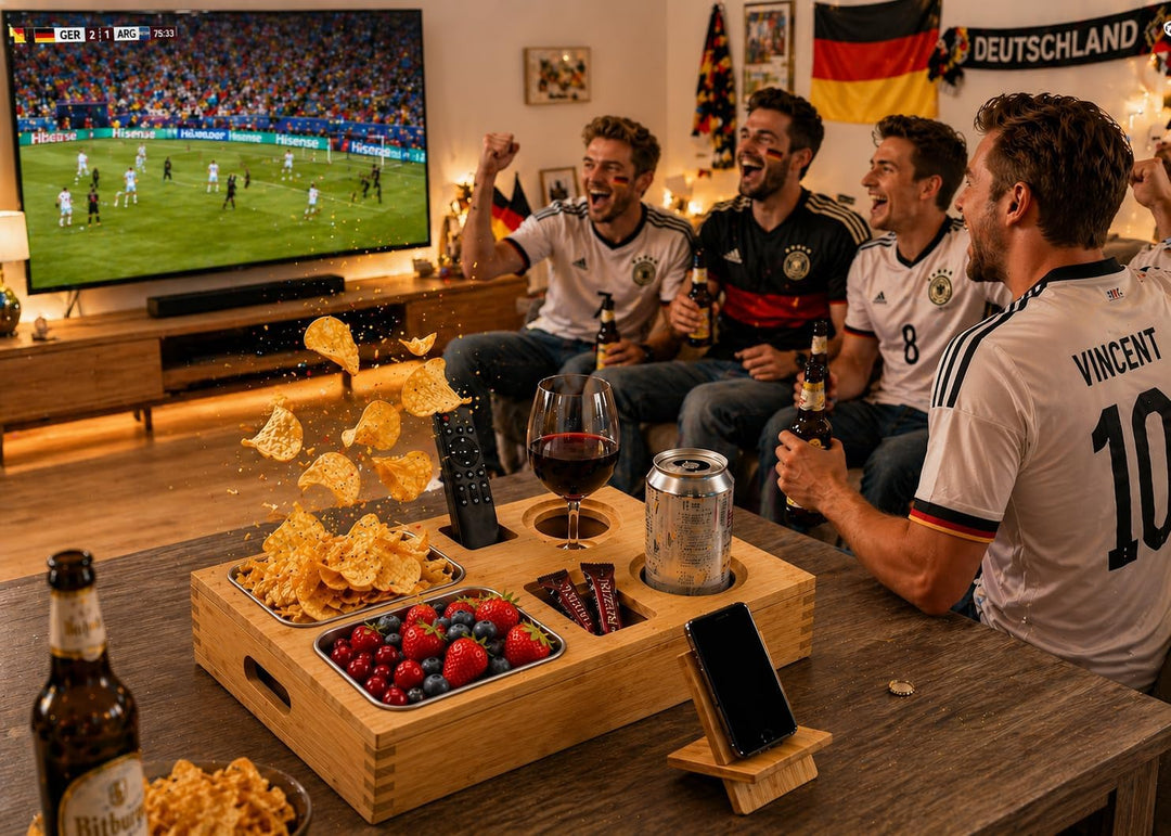 Zedelmaier Couchbar Snackbox aus Bambus, Couch Bar Snackbar mit 2 Snackschalen, 2 Getränkehalter mit