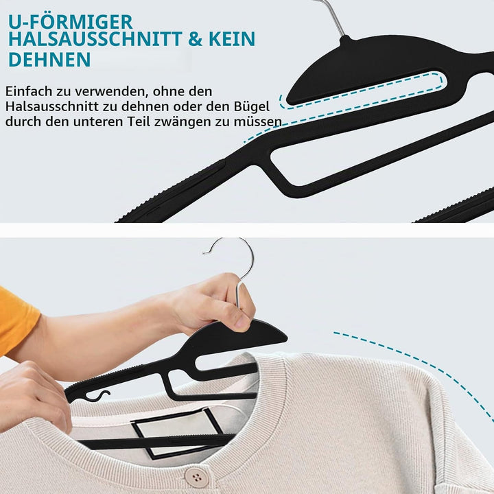 ABHENG Kleiderbügel Kunststoff, 50er-Pack Rutschfester Bügel mit U-förmiger Öffnung, Nass und Trocke