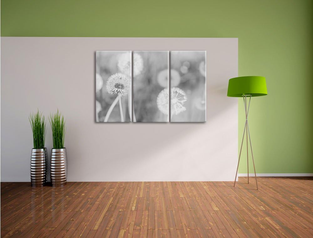 Pixxprint Romantische Pusteblumen Schwarz/Weiss 3-Teiler Leinwandbild 120x80 Bild auf Leinwand