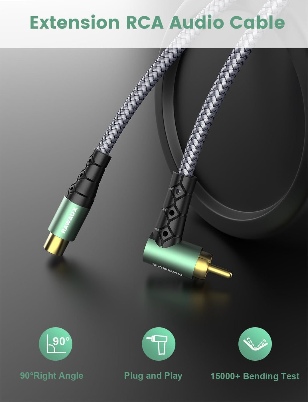 Cinch Verlängerung Kabel 3m, 90 Grad Gewinkelt Cinch Audiokabel Stecker zu Buchse Stereo Subwoofer K