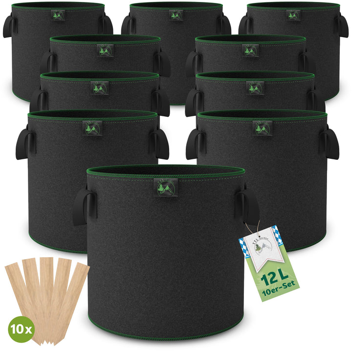 TTL GARDEN 10x 12L Pflanzsack aus Vlies Stoff aus 300 g/m² Filz &amp; Vlies - | Stofftopf 10er Set 12 Li