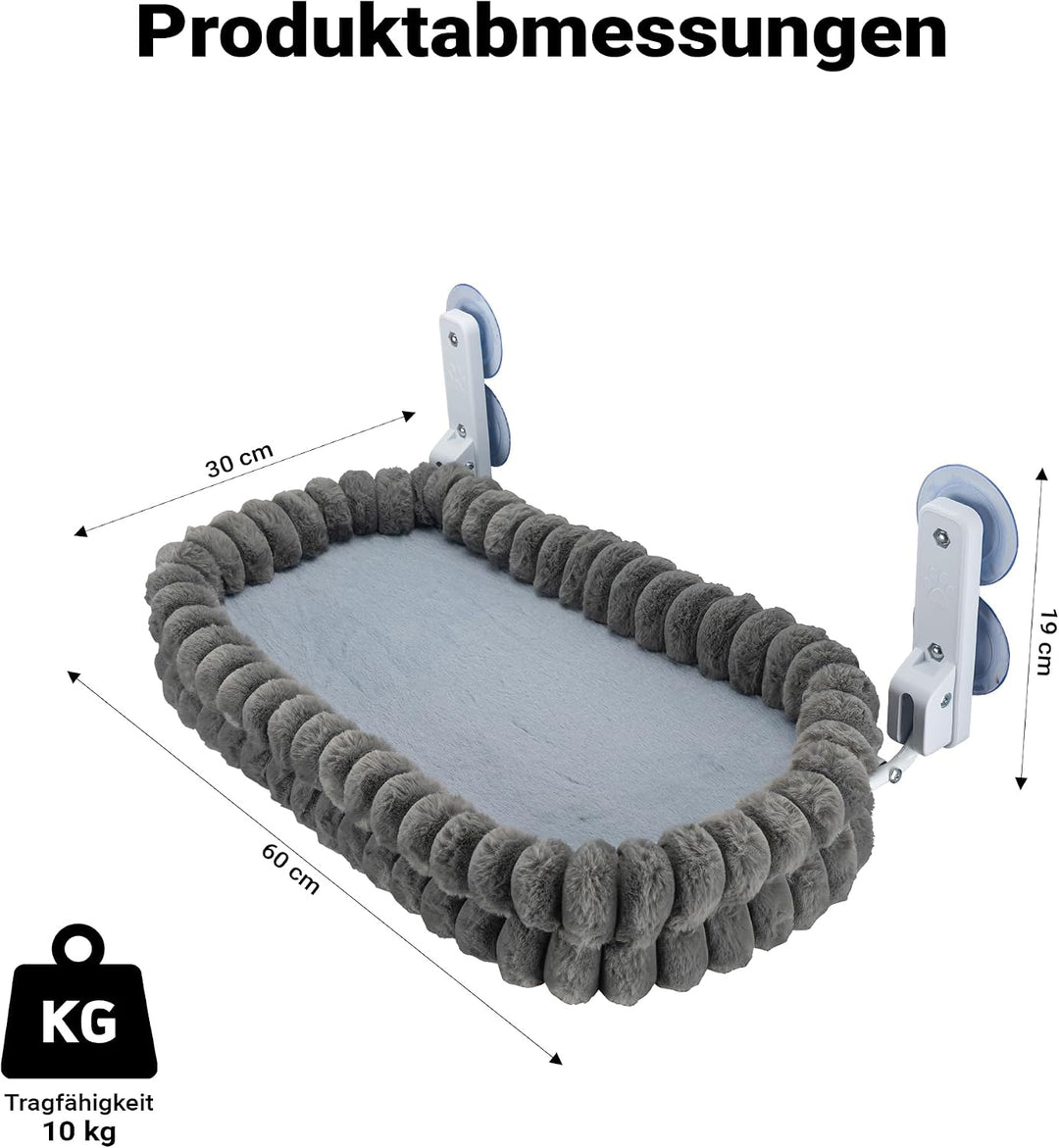 Fudajo Fenster Katzenhängematte 30 x 60 cm dunkelgrau, Katzenbett Hängematte bis 10 kg, Fensterliege
