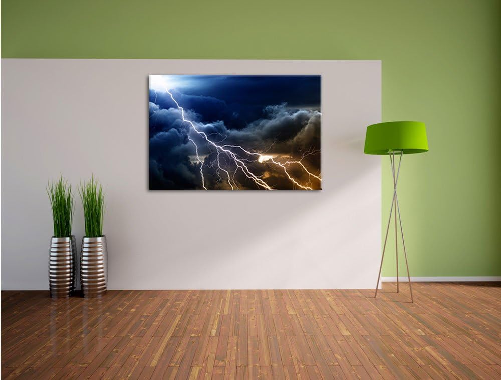 Blitzeinschlag am Himmelszelt Format: 100x70 auf Leinwand, XXL riesige Bilder fertig gerahmt mit Kei