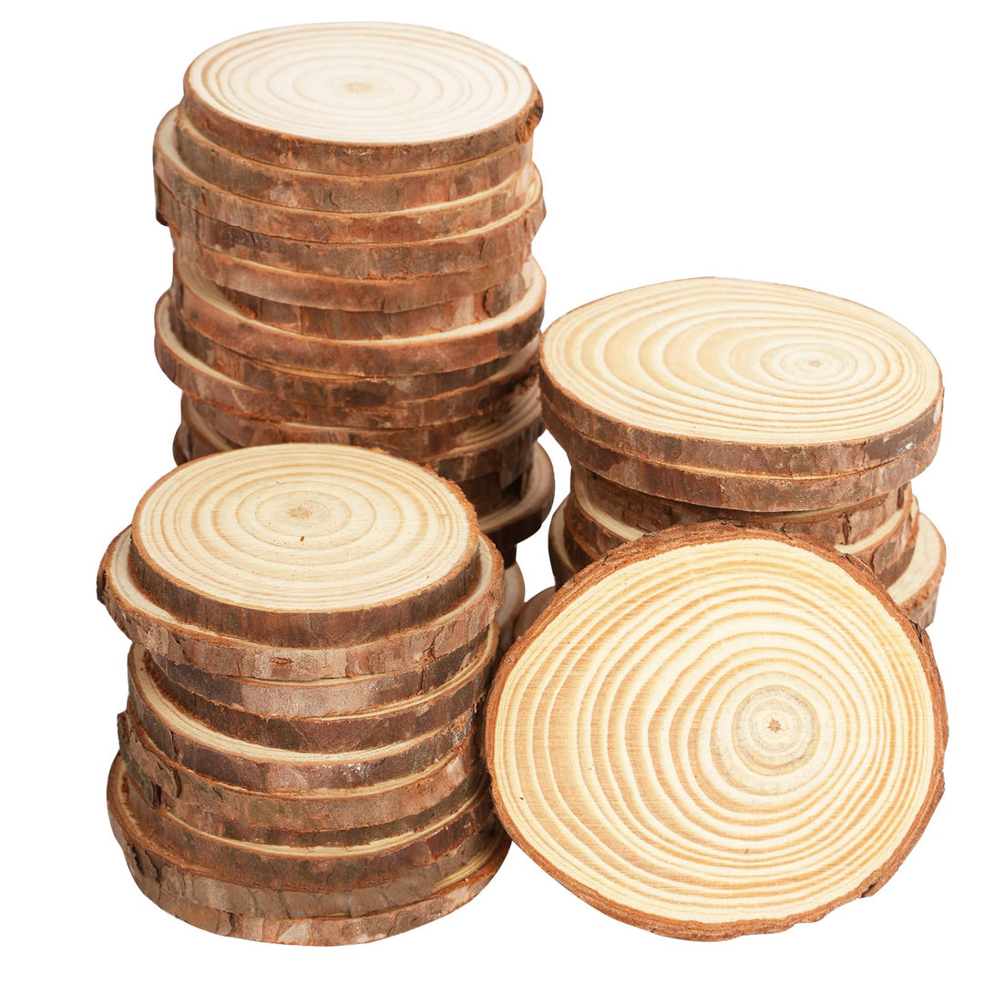 50 Stück Holzscheiben, 6-7cm Holz Log Scheiben, Baumscheiben Rund zum Basteln, Unvollendete Holzkrei