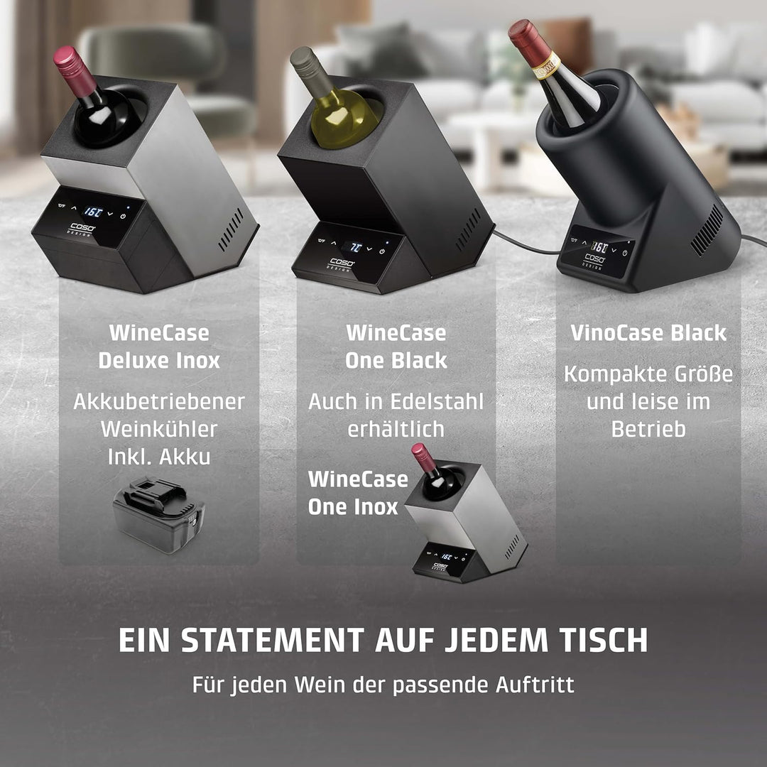 CASO VinoCase Black - Weinkühler für eine Flasche Wein, Champagner, Sekt, etc. / Temperatur 5-18°C/f