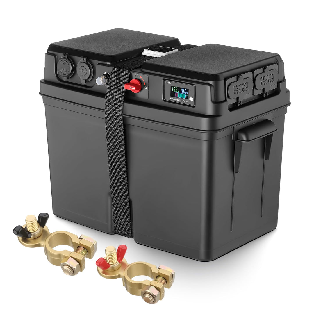 Batteriebox für Bootsmotor Elektromotor Schlauchboot Aussenboarder RV– mit USB & 12V Anschluss, Ziga