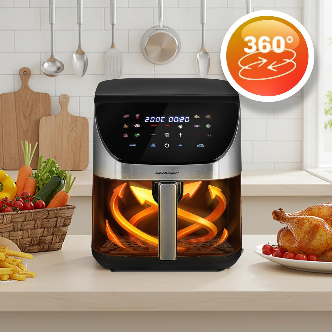 Berdsen Heissluftfritteuse XXL 8L - Airfryer mit Touchscreen - 1700W - 12 Programme - Gesund ohne Fe