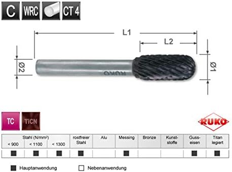 Ruko A1166361223R116020TC 116020TC Hartmetall Frässtift TiCN Form C Walzenrund (WRC), 6 mm, Schwarz