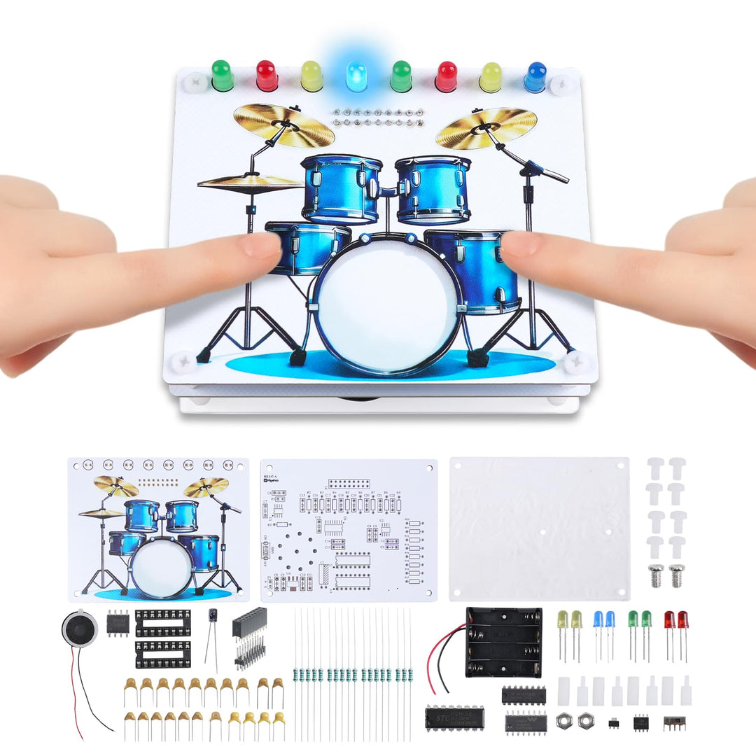 Elektronik Schlagzeug Lötbausatz mit Touch-Sensor, Sound- und LED-Effekten, DIY Drum Kit STEM Lernse