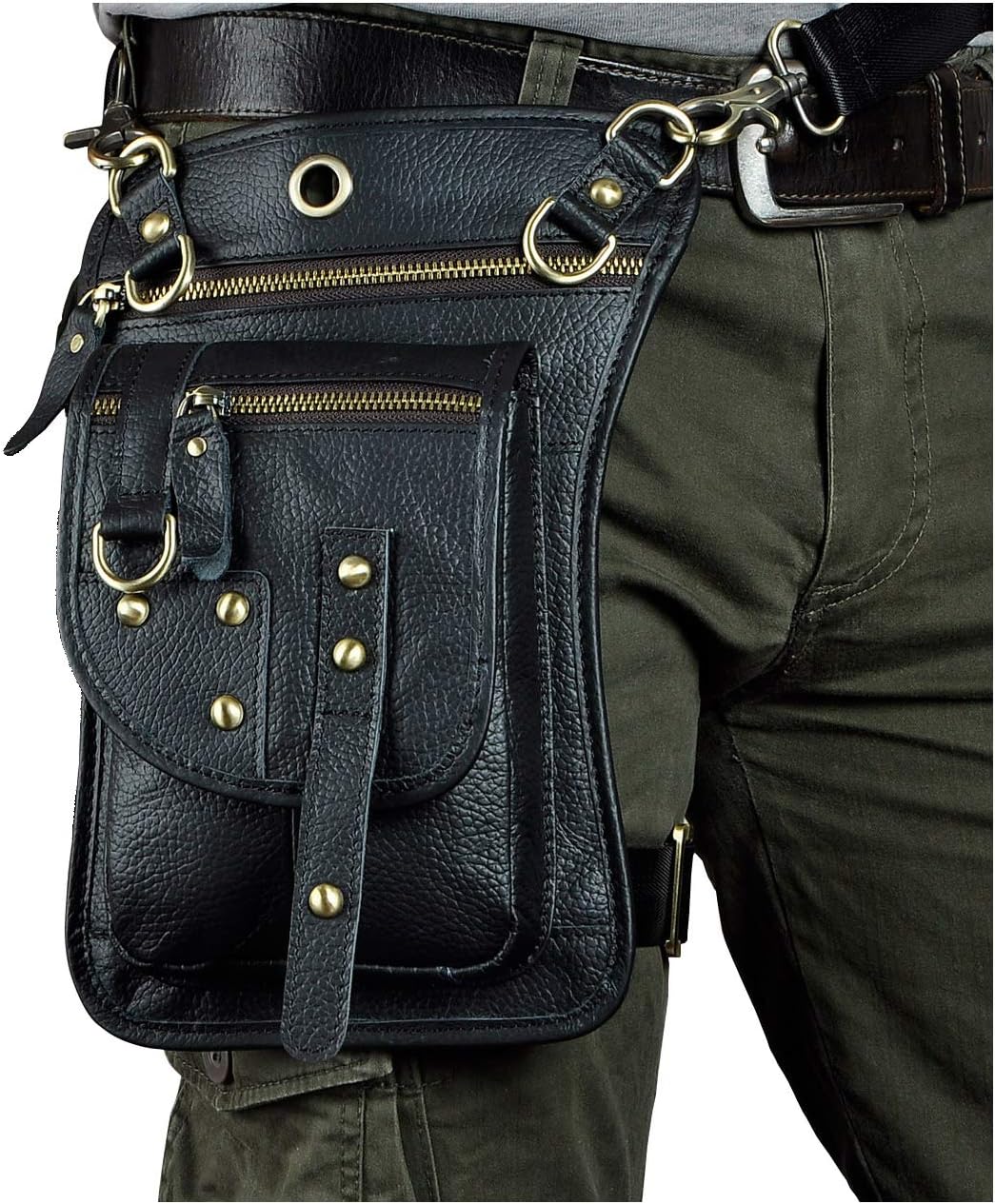 Le'aokuu Herren Echtes Leder Tasche Hüfttasche Gürteltasche Drop Leg Thigh Bag Hip Fanny Bum Belt We