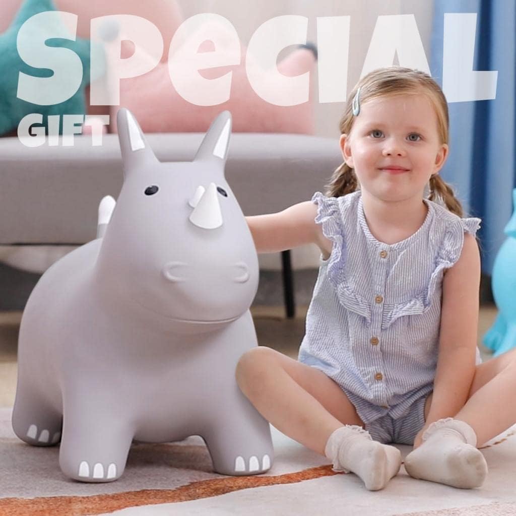 INPODAK hüpftier, Nashorn Hüpftier für Kinder, hüpftier ab 1 2 3 4 5 6 Jahre, Kleinkind Hüpfpferd, A