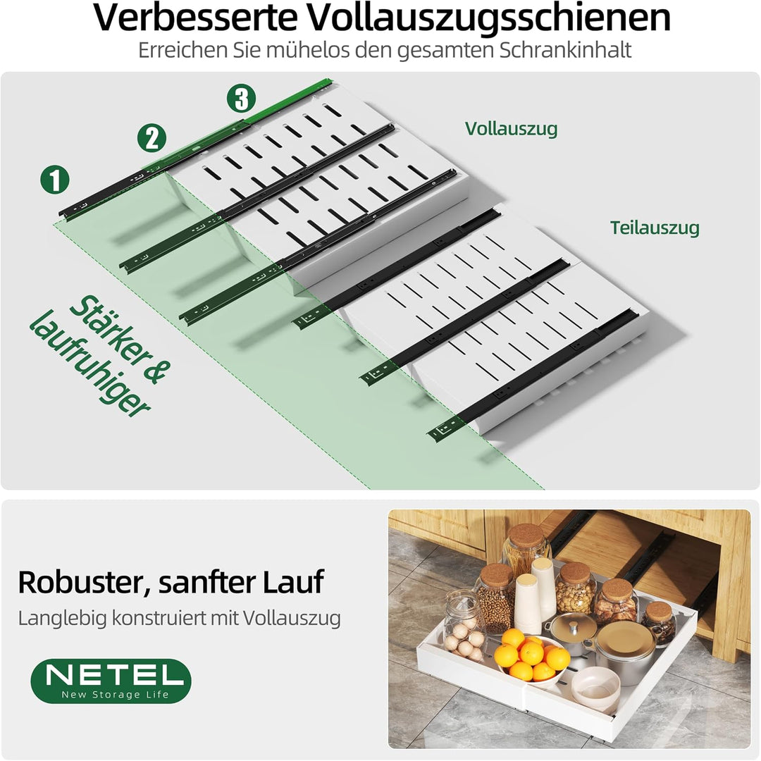 NETEL 2 stück Teleskopschublade, Ausziehbarer Schubladen küche, Einstellbare Breite 32-52cm, Tiefe 5