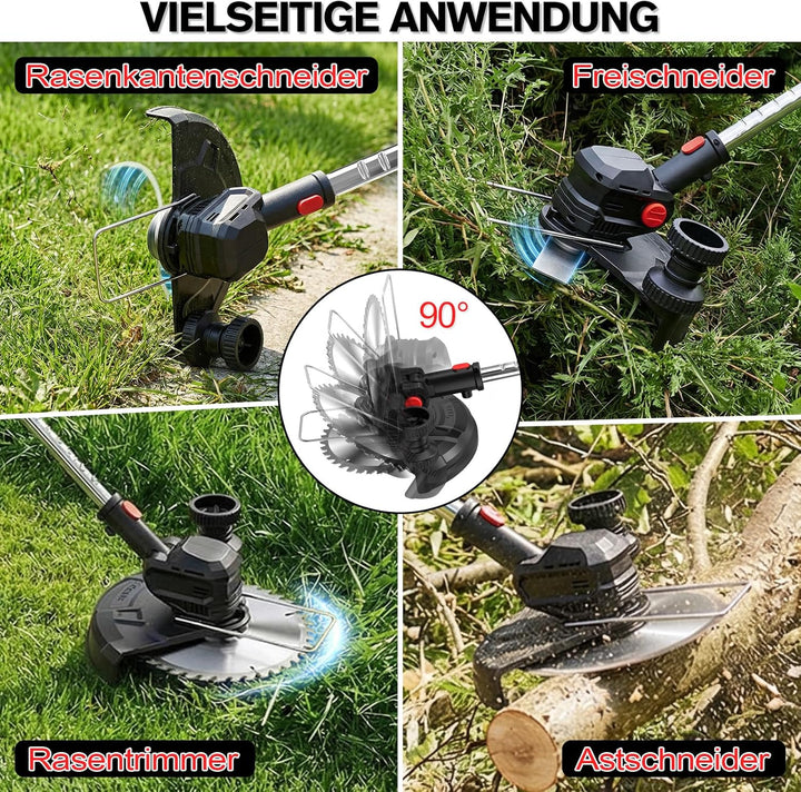 Rasentrimmer mit Akku 21V, 4-in-1 Freischneider & Motorsense 24000 RPM, Rasenkantenschneider inkl. 2
