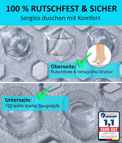Blumbach® Duschmatte rutschfest 53x53cm - 100% BPA-frei - Inkl. 2 Haken zum Aufhängen - griffige Ant