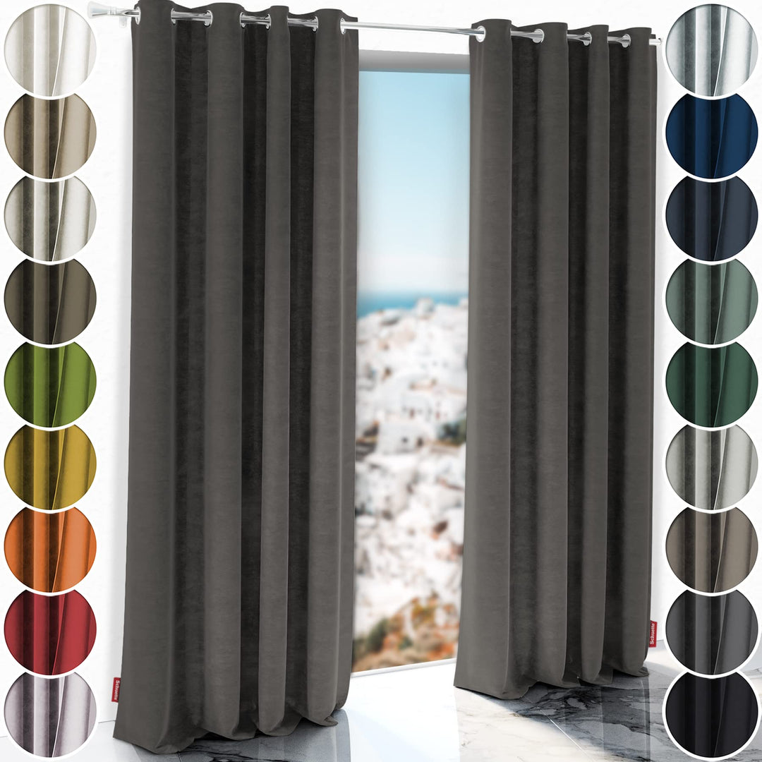 Schuette® Verdunkelungs-Vorhang Gardine mit Ösen ● Millenium Velvet: Great Wolf (Grau) ● 135x130cm B