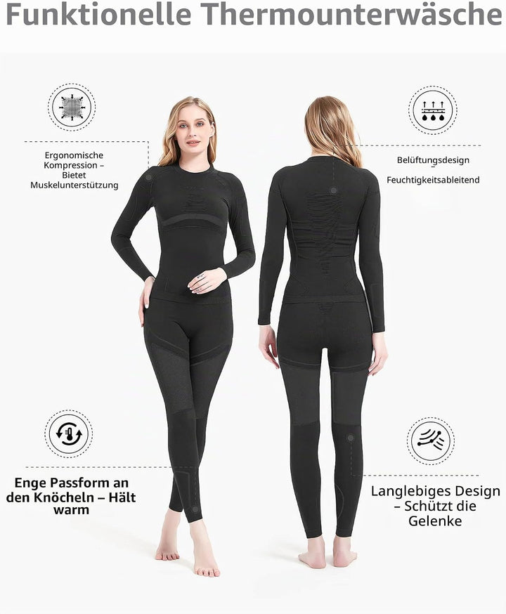 NOOYME Damen Thermounterwäsche, Lange Unterhose für Damen, Basisschicht für kaltes Wetter, Schwarz,
