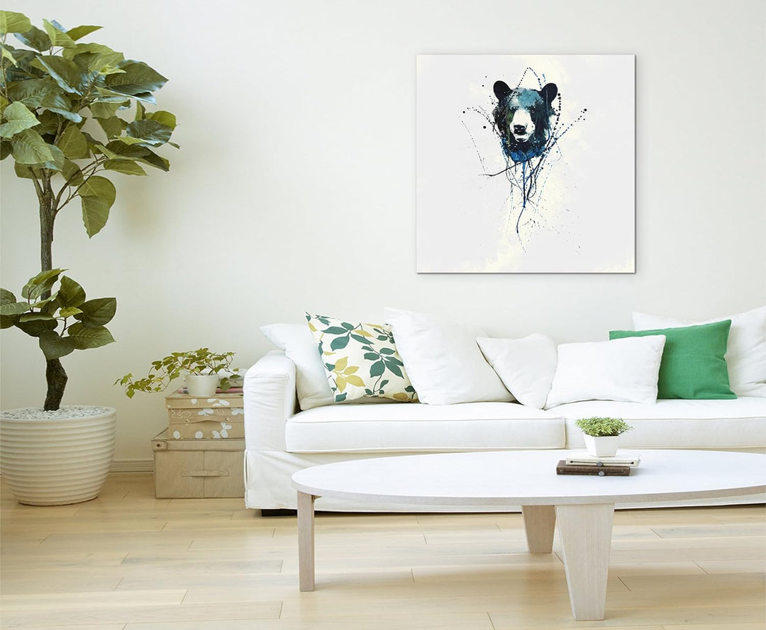 Paul Sinus Art BAER 60x60cm Keilrahmenbild Kunstbild Aquarell Art Wandbild auf Leinwand fertig gerah