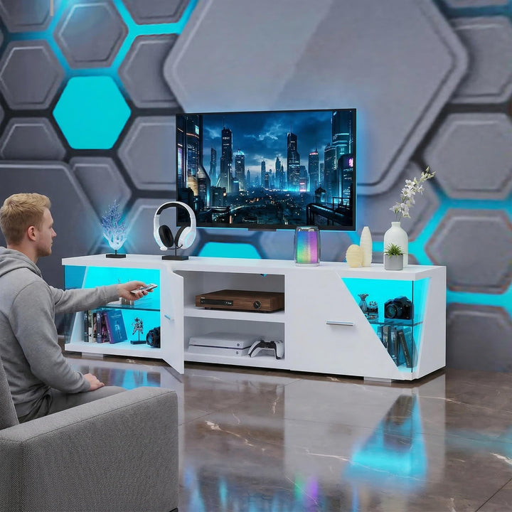 LED TV Schrank mit Beleuchtung LED TV-Ständer mit Aufbewahrung, Regal für Wohnzimmer Farben RGB Fern