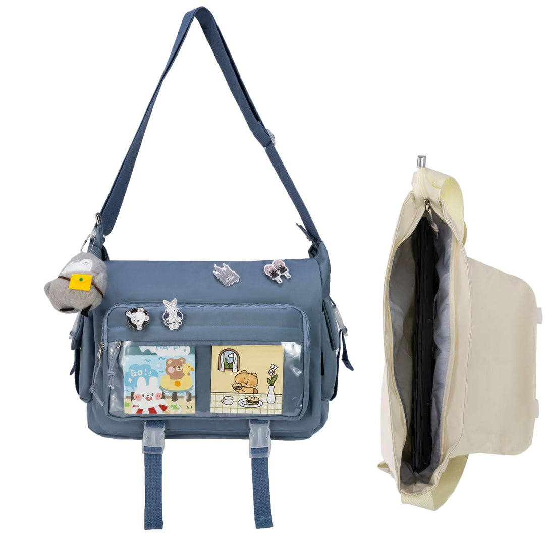 Modische Umhängetasche mit niedlichen Accessoires Casual Nylon Messenger Bag Leichte Handtasche und