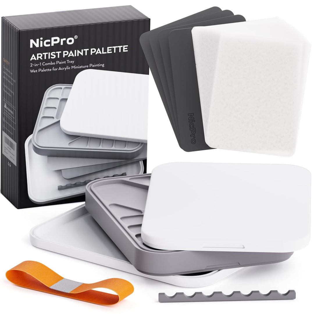 Nicpro Nasspalette für Malen Miniatur, Wet Palette 100 Stück Palettenpapier, 4 Stück Schwämmen, Pins