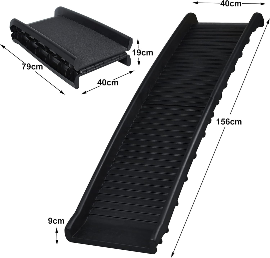 XMTECH Hunderampe Auto klappbar aus Kunststoff – rutschfeste Hunde Rampe 156×40 cm, Rampe Hund für A