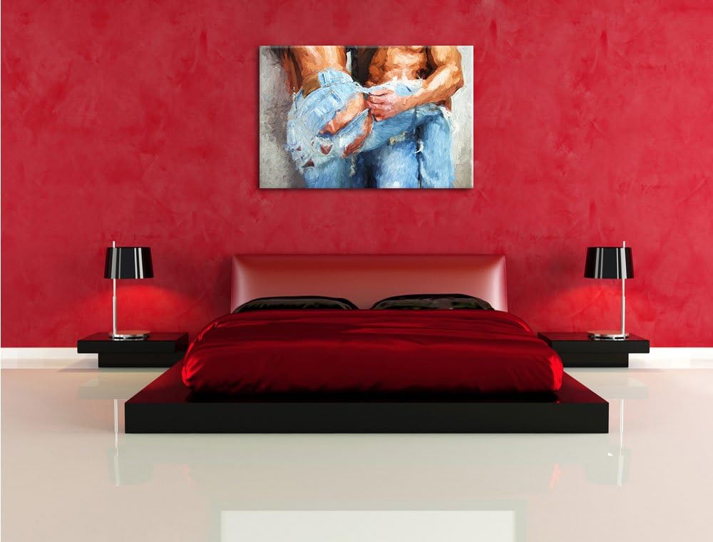 Pixxprint Sexy Pärchen in Jeans als Leinwandbild/Grösse: 100x70 cm/Wandbild/Kunstdruck/fertig bespan