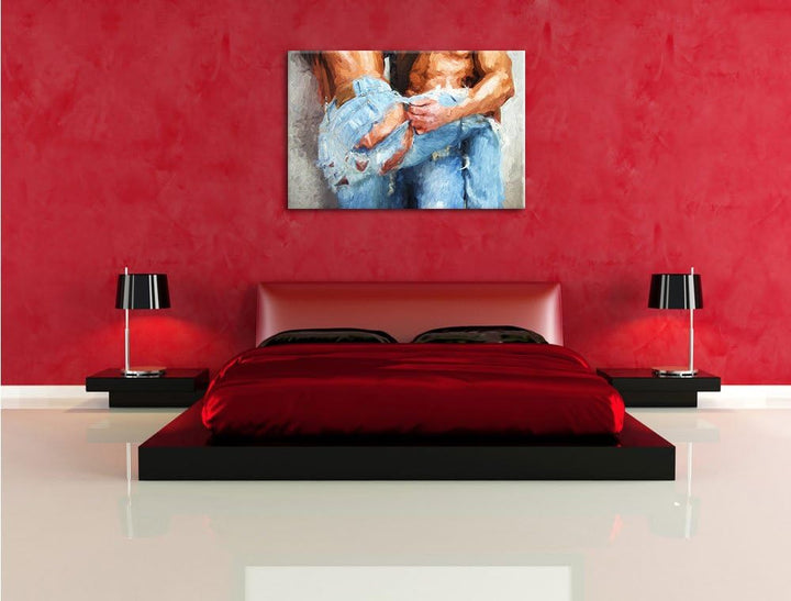 Pixxprint Sexy Pärchen in Jeans als Leinwandbild/Grösse: 100x70 cm/Wandbild/Kunstdruck/fertig bespan