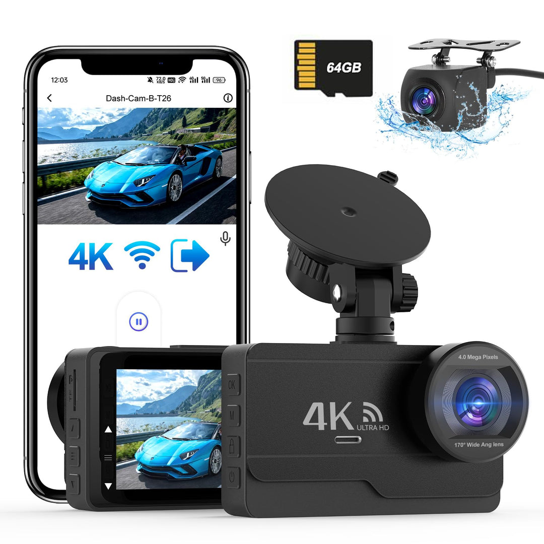 SIGRILL 4K/2K+1080P Dashcam Auto Vorne Hinten,WiFi Dash Cam mit 64GB SD Karte, Dasch-cam Auto Nachts
