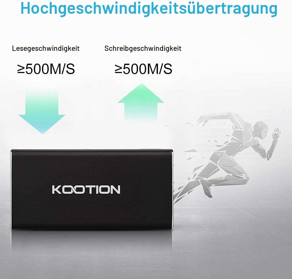 KOOTION Externe Festplatte SSD 500GB, Externe Portable SSD Hard Drive USB 3.1 Typ-C Schnell Solid St