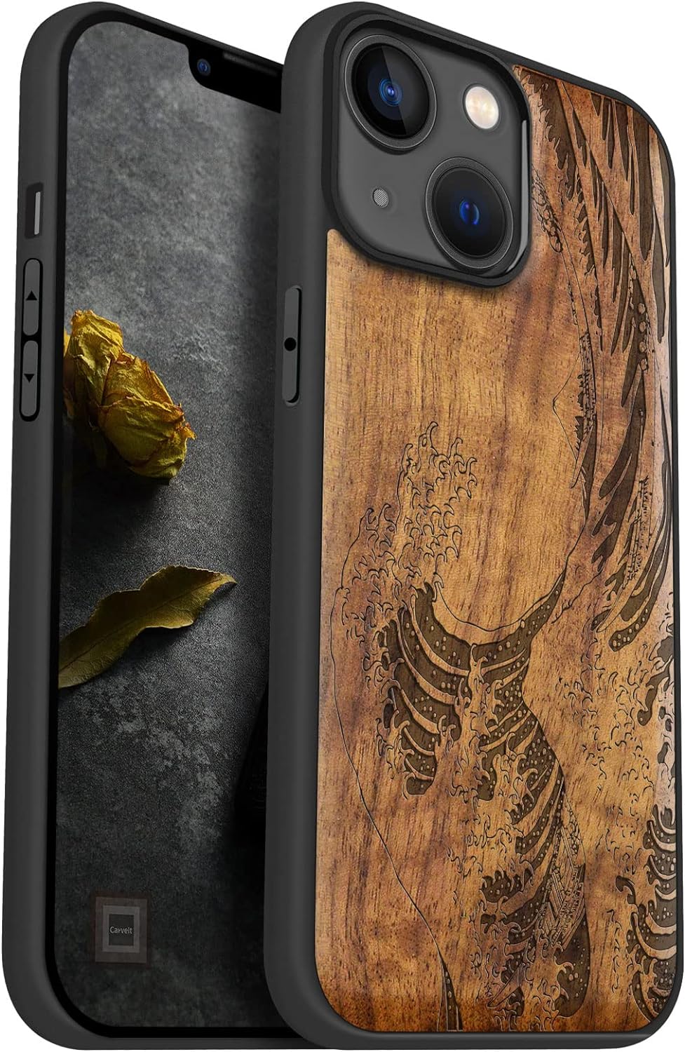 Carveit Handyhülle für iPhone 14 Cover Kompatibel mit Magsafe [Holz und TPU Silikon Hybrid hülle] Ma