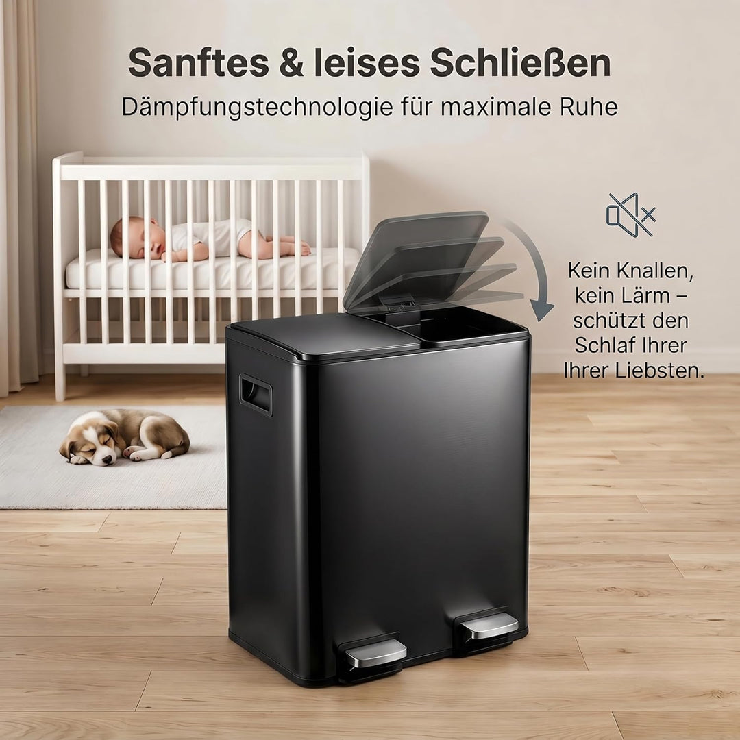 Mülleimer Küche 2 x 19 L(38L), Edelstahl Treteimer mit Deckel, Mülltrennsystem 2 Fächer, Abfalleimer