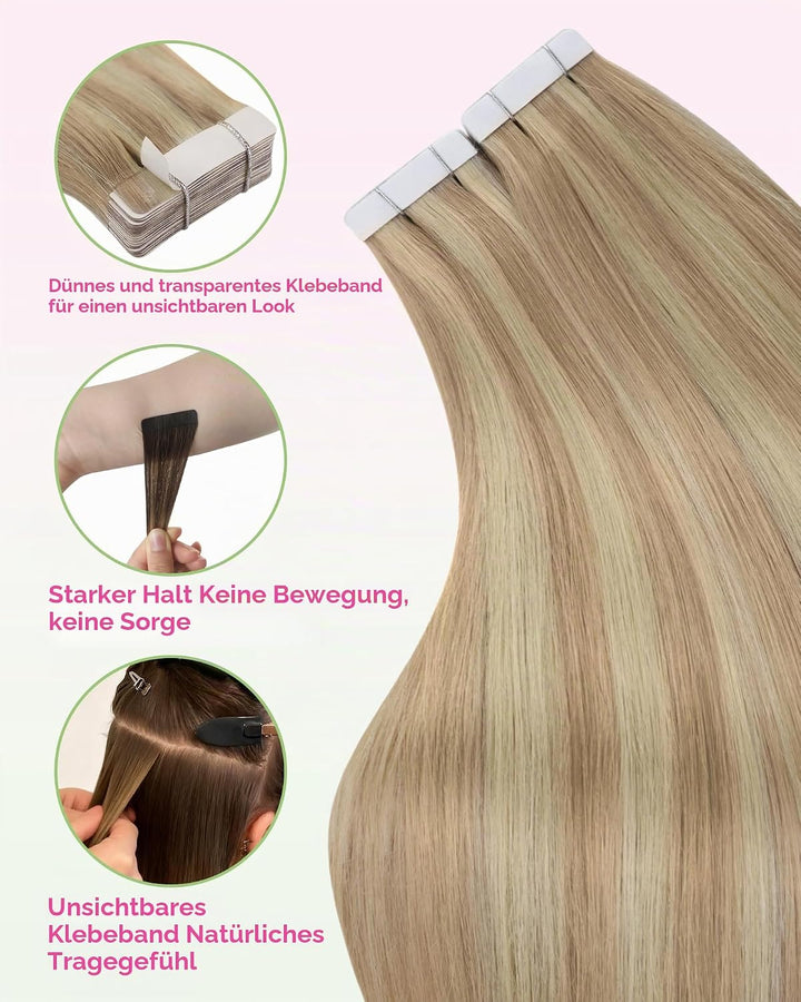 YoungSee Tape Extensions Echthaar Blond Tape in Extensions Aschblond Echthaar Extensions Tape Blond