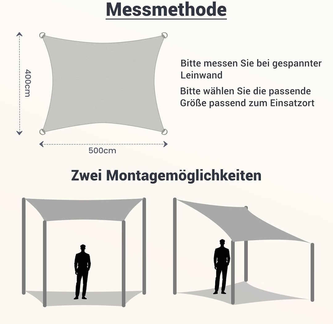 Sonnensegel Wasserdicht 4x5m Rechteckig Sonnenschutz Wetterschutz Segel Baldachin UV Schutz für Balk